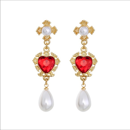 red heart pearl earrings