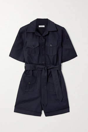 Paulena Belted Cotton-blend Twill Playsuit - Navy