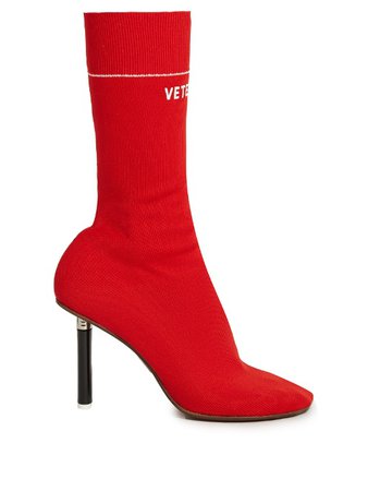 Vetements Lighter-Heel Sock Ankle Boots in Red