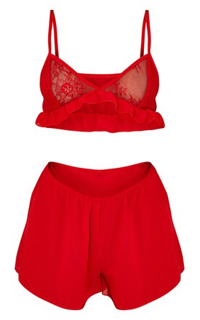 Red Lace Bralet And Shorts Pj Set | PrettyLittleThing CA