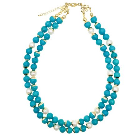 Turquoise & Freshwater Pearls Double Strands Necklace | Farra | Wolf & Badger