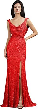 Amazon.com: Sequin Prom Dresses Long Sparkly Mermaid Formal Evening Gowns with Slit Sequin Bridesmaid Dress : Clothing, Shoes & Jewelry