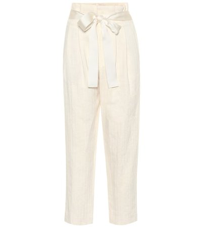 High-waisted cotton and linen pants