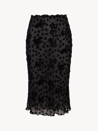 The Bea Cosmos Devoré | Black Floral Velvet Midi Skirt | Réalisation Par