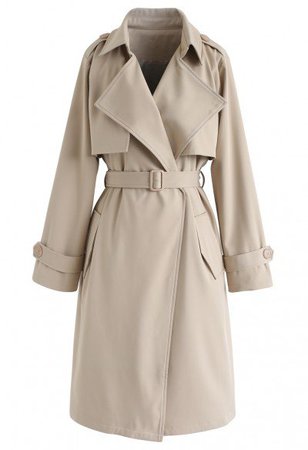 Texture Belted Double-Breasted Coat in Tan - TOPS - Retro, Indie and Unique Fashion