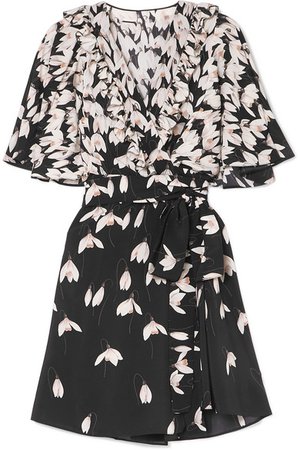 Valentino | Ruffled floral-print silk crepe de chine mini wrap dress | NET-A-PORTER.COM