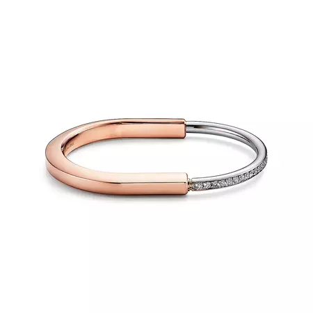 Tiffany Lock Bangle in Rose and White Gold with Half Pavé Diamonds | Tiffany & Co.