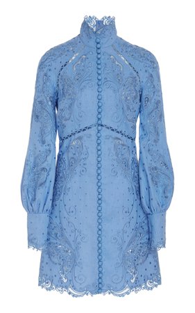 Broderie Anglaise Silk And Linen-Blend Mini Dress by Zimmermann | Moda Operandi