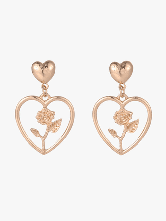 gold rose heart earrings
