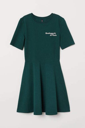 Short-sleeved Jersey Dress - Green
