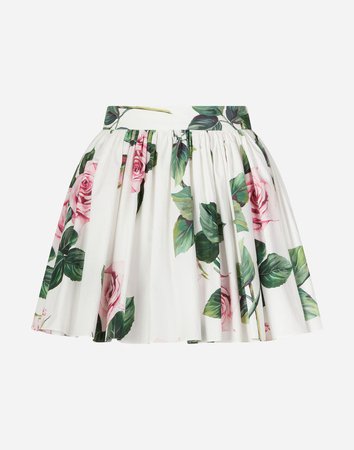 Women's Skirts | Dolce&Gabbana - SHORT POPLIN TROPICAL ROSE PRINT SKIRT