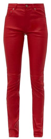 Slim Fit Leather Trousers - Womens - Red