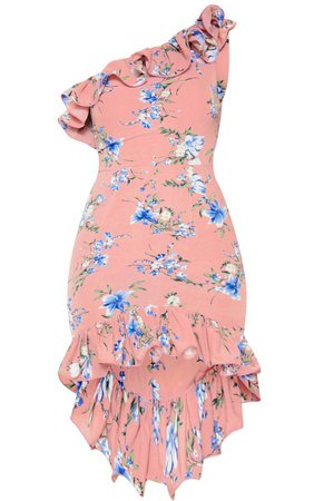Pink Floral Print One Shoulder Midi Dress | PrettyLittleThing USA