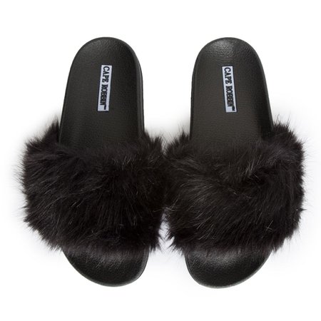Black Slides with Fur
