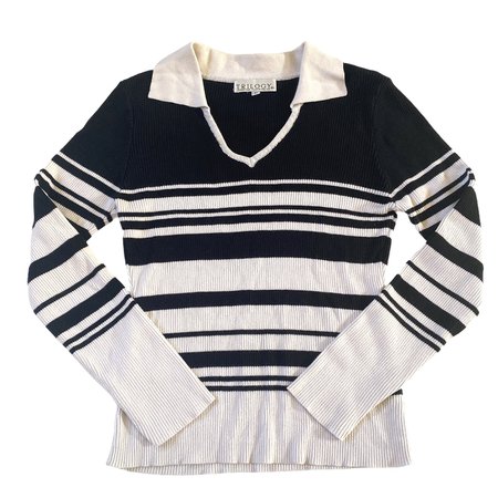 Vintage Y2K Ribbed long sleeve Collared sweater... - Depop