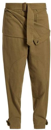 Folded Low Rise Cotton Trousers - Womens - Khaki