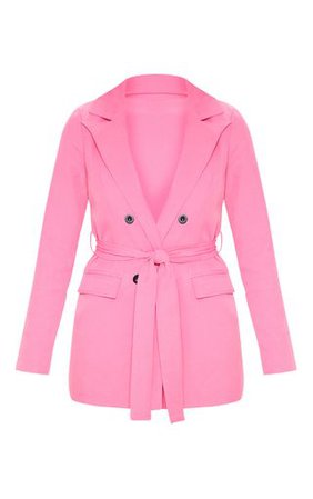 Pink Belted Longline Blazer | Coats & Jackets | PrettyLittleThing