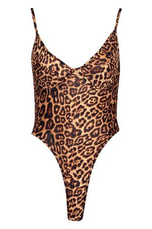 Leopard Mesh Cupped Bodysuit | Boohoo