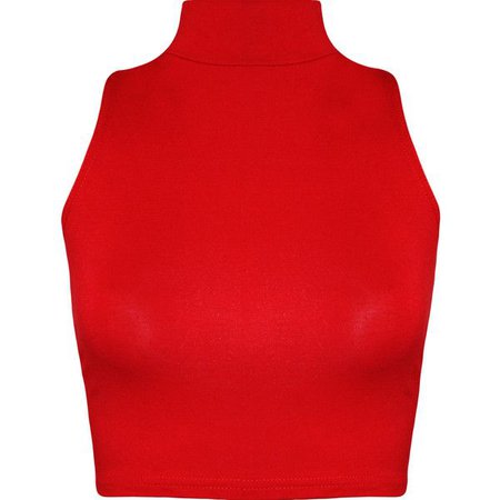 red cropped mock neck