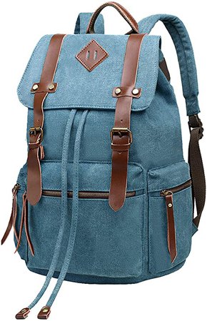 Blue canvas backpack with straps
