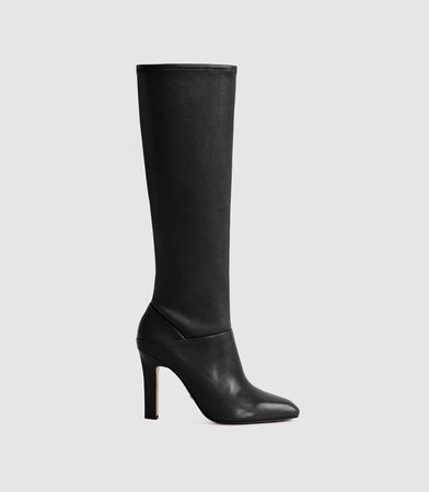 Cressida Black Leather Knee High Boots – REISS