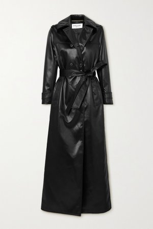 SAINT LAURENT Belted faux leather trench coat