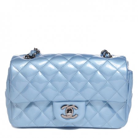 CHANEL Patent Quilted Mini Rectangular Flap Light Blue 84710