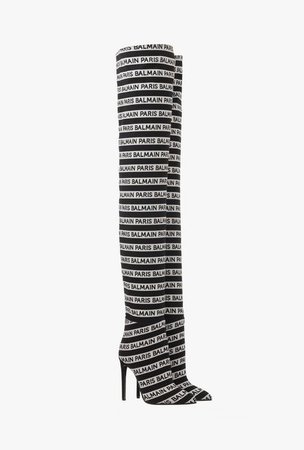 ‎ ‎ ‎Janis Thigh High Boots With Logo Print ‎ for ‎Women‎ - Balmain.com