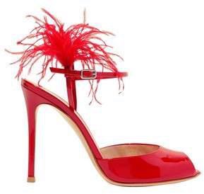 100 Feather-trimmed Patent-leather Sandals