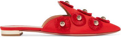 Sunflower Embellished Moire Slippers - Red