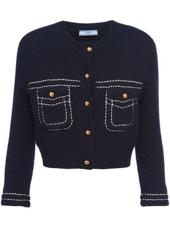 Prada contrast-stitching Cropped Cashmere Cardigan - Farfetch