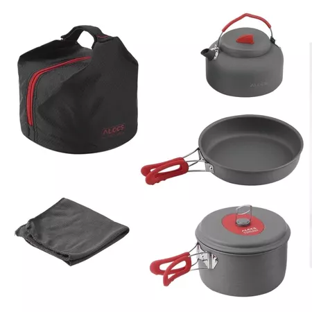 ALOCS Non Stick Aluminum Camping Picnic Cookware Ultralight Outdoor Cooking Set Camp Pot Pan Kettle Dishcloth