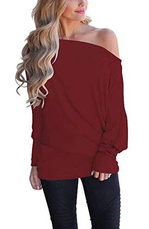INFITTY Women's Off Shoulder Loose Pullover Sweater Batwing Sleeve Knit Jumper Oversized Tunics Top at Amazon Women’s Clothing store: