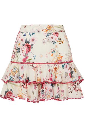 Charo Ruiz | Fera ruffled crocheted lace and floral-print voile mini skirt | NET-A-PORTER.COM