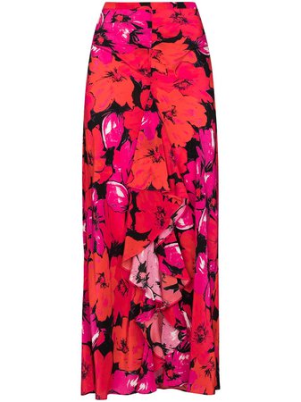 Rixo High Waist Floral Silk Skirt - Farfetch