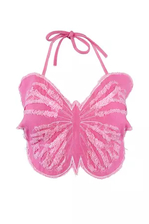 Butterfly Denim Top Pink