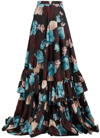 Darcy Bloomsbury Floral Print Silk Skirt - Womens - Blue Multi