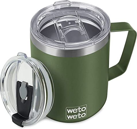 WETOWETO Coffee Mug with Handle, 14oz Insulated Stainless Steel Reusable Coffee Cup, Double Wall Coffee Travel Mug, Powder Coated Olive Green : Amazon.ca: Home