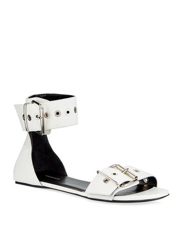 Balenciaga Flat Belted Leather Sandals | Neiman Marcus