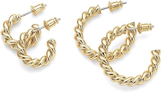 Amazon.com: PAVOI 14K Gold Plated Twisted Rope Round Hoop Earrings in Rose Gold, White Gold and Yellow Gold (16.00, Yellow Gold) : Clothing, Shoes & Jewelry