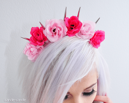 spike flower goth headband pink