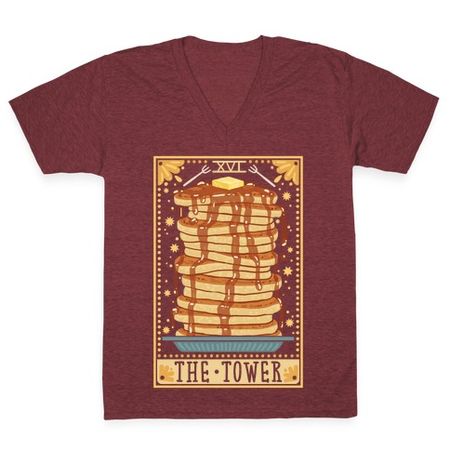 Tarot Card: The Tower (Of Pancakes) V-Neck Tee | LookHUMAN