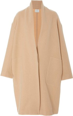 Collarless Wool-Blend Cocoon Coat