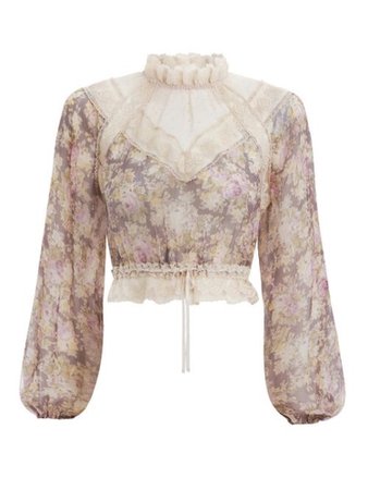 Vintage tattered long sleeve floral blouse