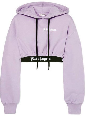 Cropped Jaquard-trimmed Cotton-terry Hoodie - Lilac