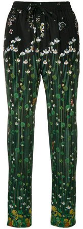 floral embroidered fitted trousers