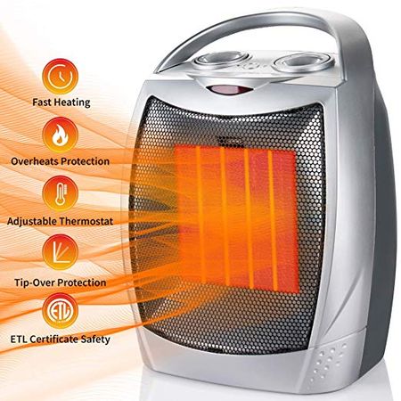 750W/1500W Ceramic Space Heater Portable Electric Heater with Overheats & Tip-Over Protection, Desktop Room Heater with Adjustable Thermostat for Office Home Indoor - - AmazonSmile