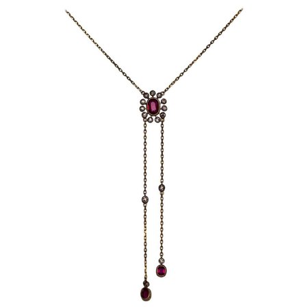 1890s Victorian Diamond Gold and Synthetic Ruby Necklace For Sale at 1stDibs | victorian ruby necklace