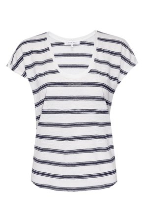 FRAME Stripe Scoop Neck Linen T-Shirt | Multi