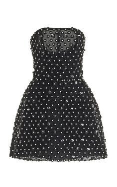 Monique Lhuillier - Embellished Tulle Strapless Mini Dress